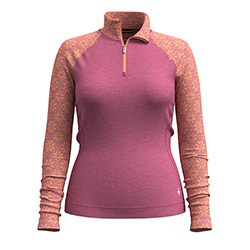 SMARTWOOL LADIES MERINO BASE LAYER 1/4 ZIP (GARDEN PINK)