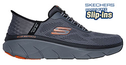 SKECHERS MENS DLUX WALKER (EXTRA WIDE)CHARCOAL/ORANGE